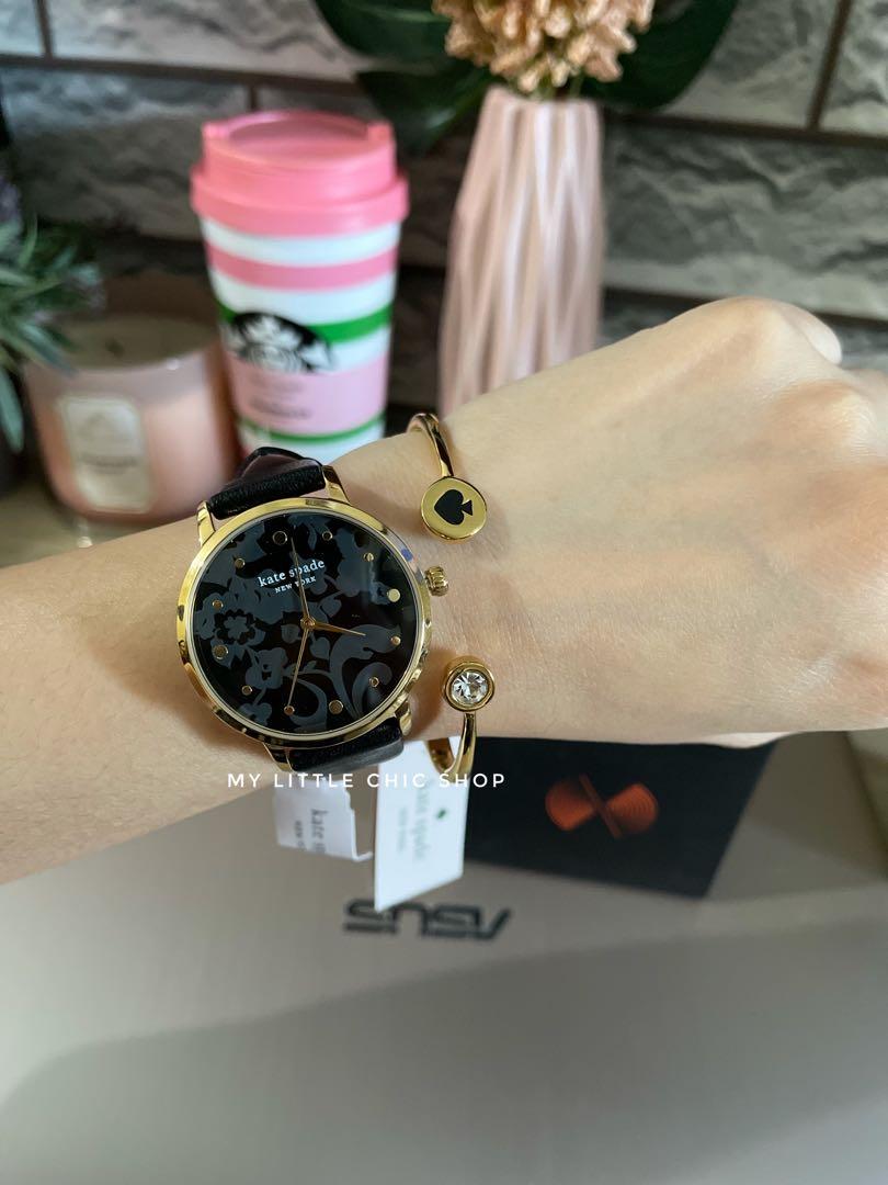 Kate spade black leather sale watch
