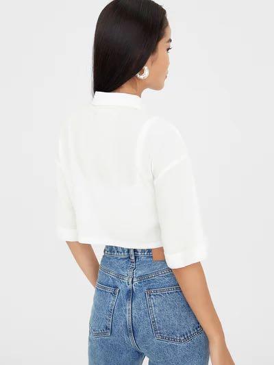 Pomelo Short Sleeve Cropped White Top 