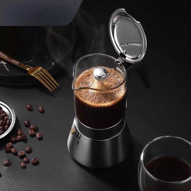 Household Moka Pot High Borosilicate Glass Hand Coffee Maker Portable  Concentrated Stainless Steel Appliance Coffee Maker