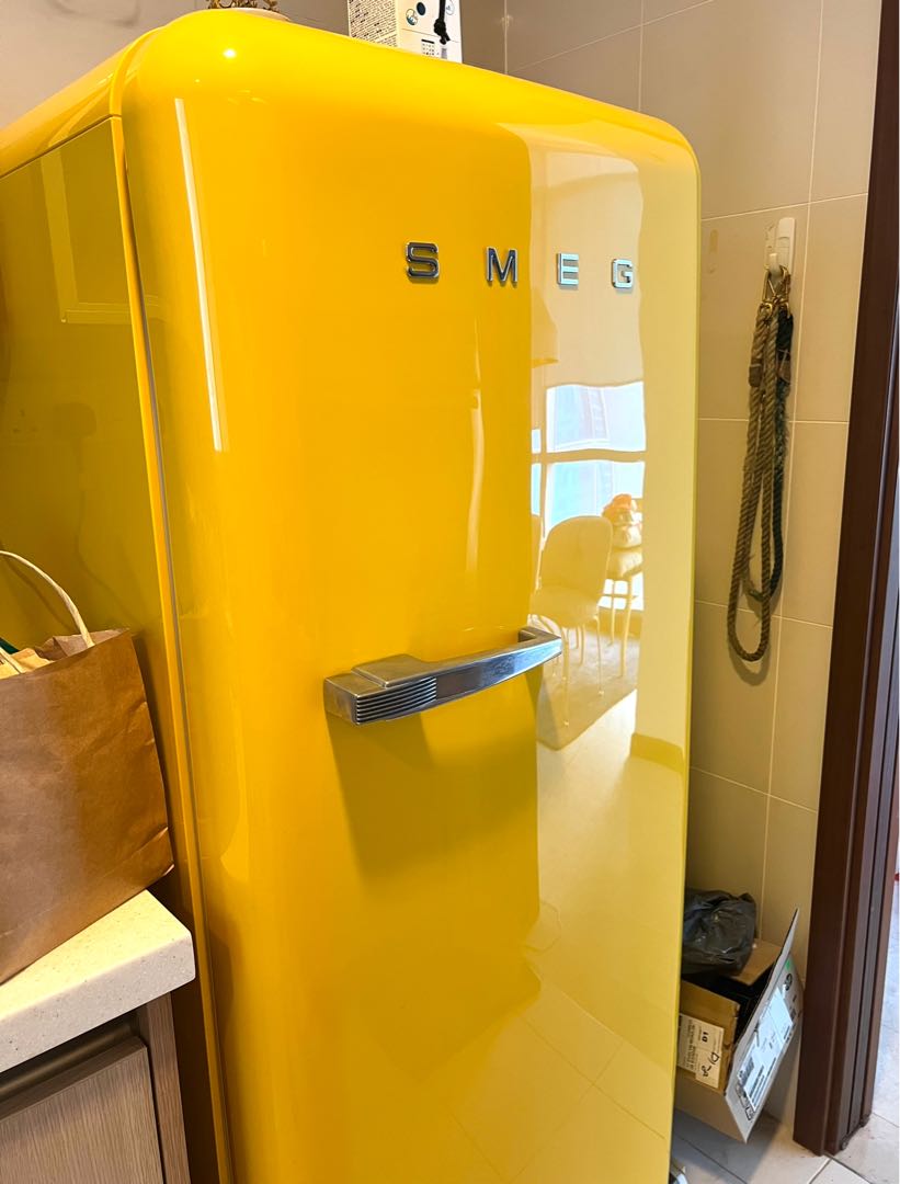 yellow smeg refrigerator