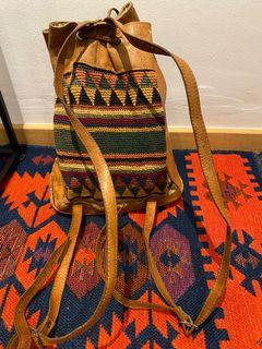 Vintage Boho Aztec Leather Backpack