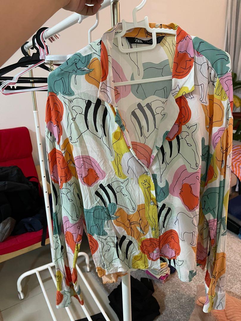 Zara Animal Print Shirt Blouse, Women's Fashion, Tops, Shirts on Carousell