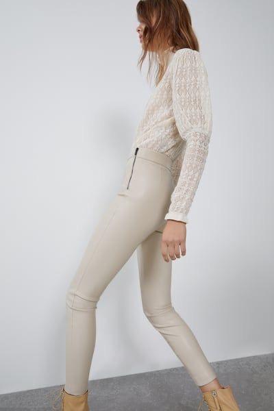 Cream leather deals joggers zara