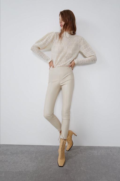 Zara Cream Leather Pants Women s Fashion Bottoms Jeans on Carousell