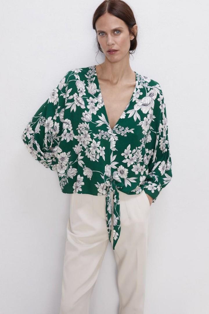 zara crop flowers, Fesyen Wanita 