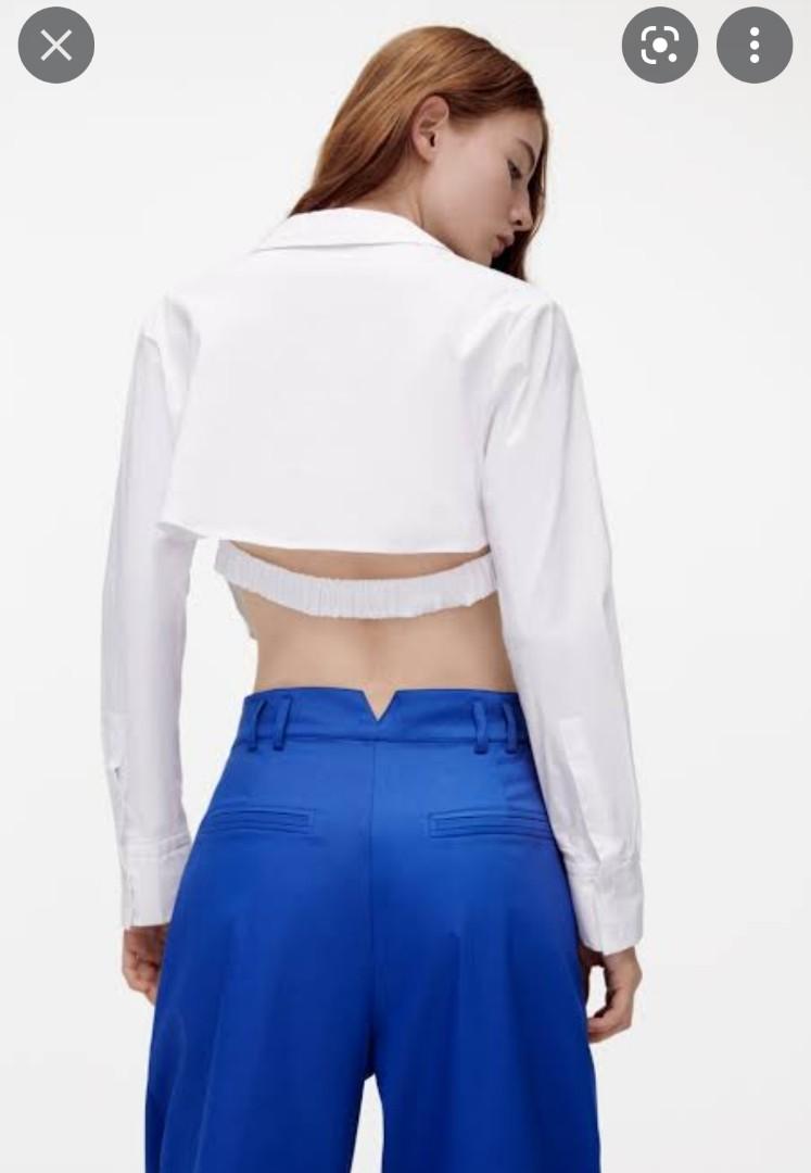 Zara Cropped Poplin Shirt, Fesyen 