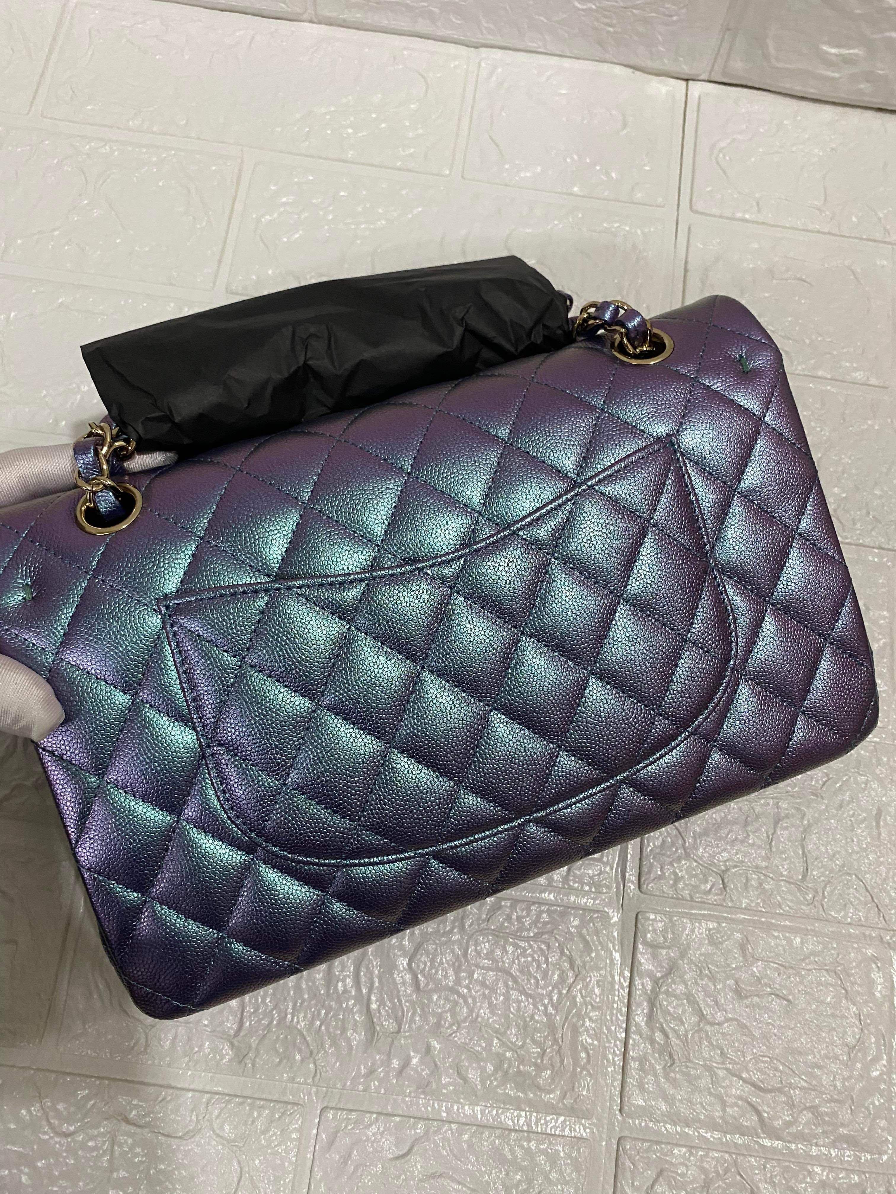 22P Chanel Iridescent Purple Medium Flap Bag, Luxury, Bags