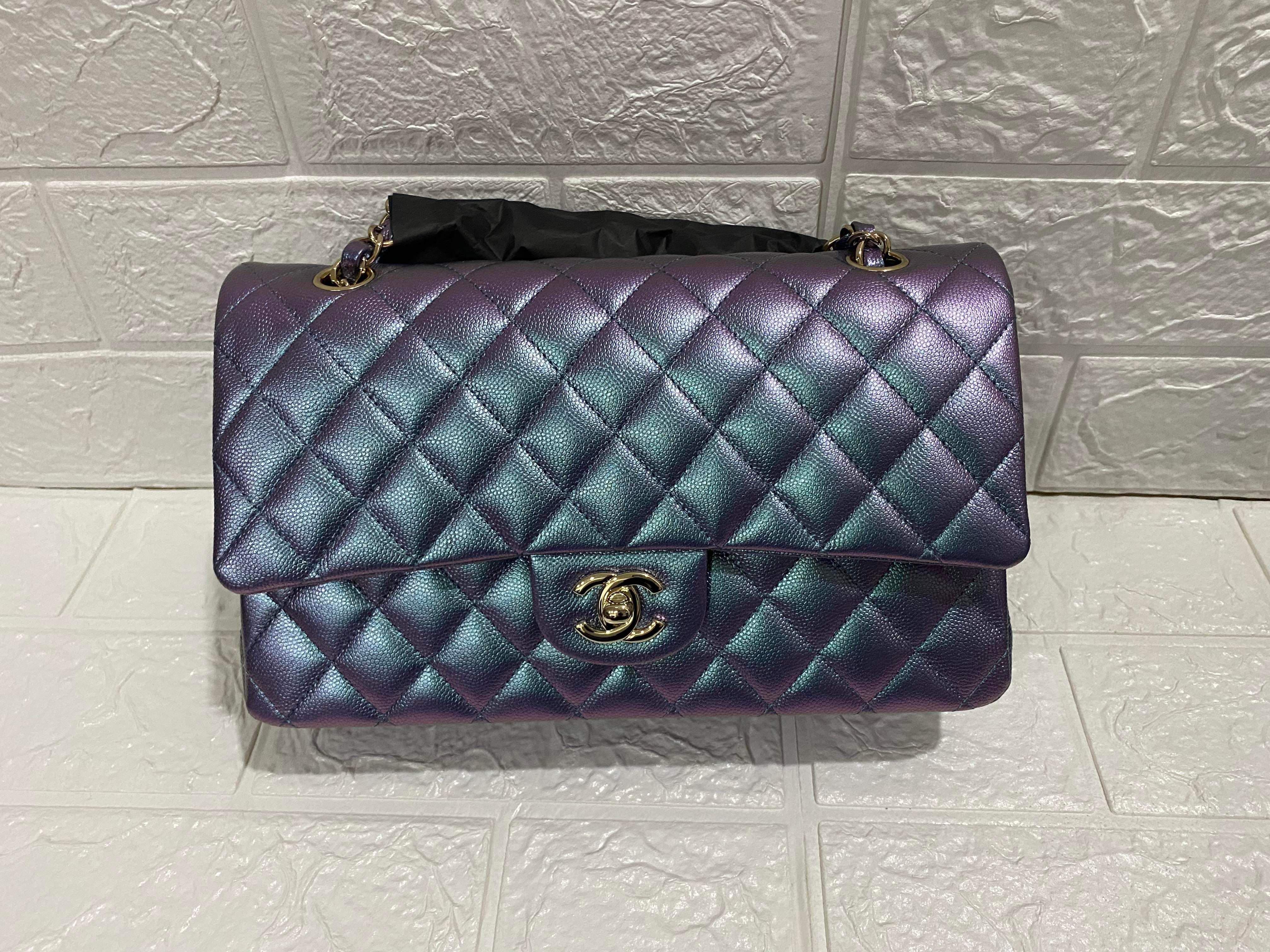 22P Chanel Iridescent Purple Medium Flap Bag, Luxury, Bags