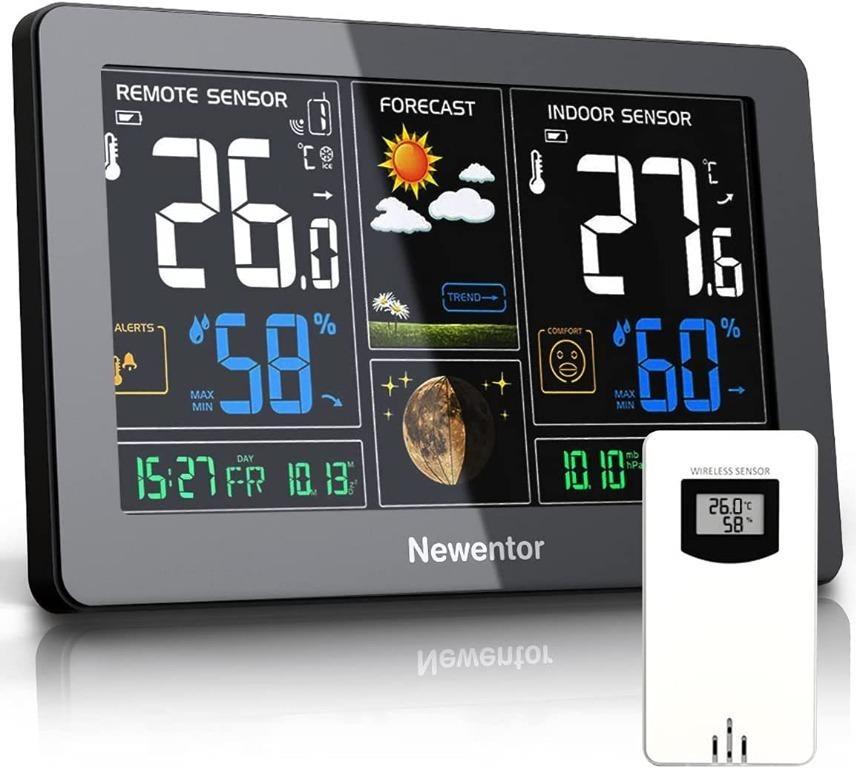 Newentor Weather Station Wireless Indoor Outdoor Thermometer, Color Display  Digital Weather Thermometer with Atomic Clock, Forecast Station with