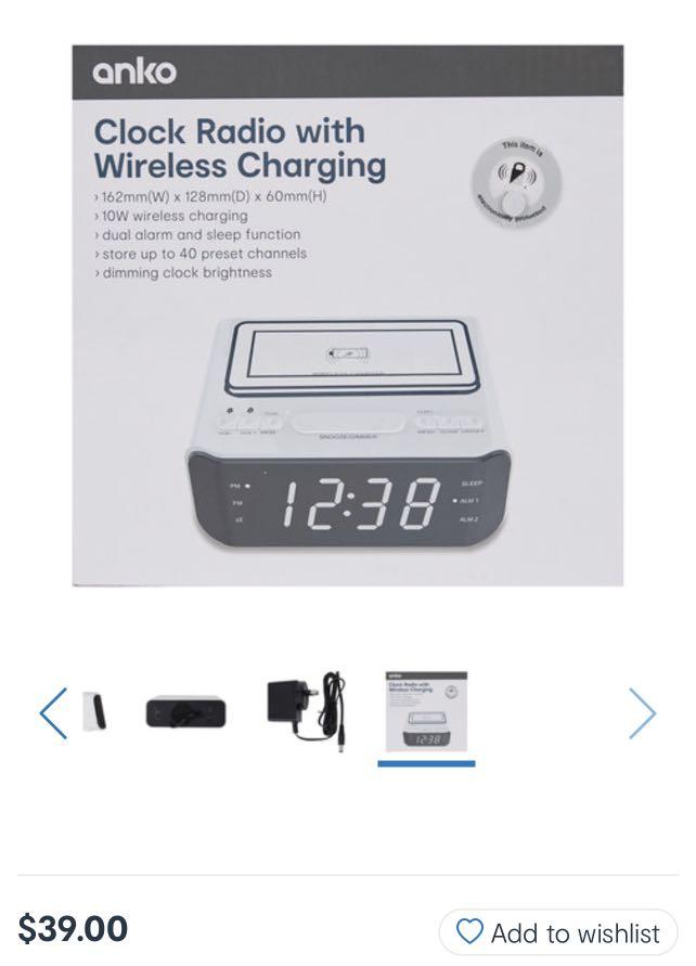 Anko Clock Radio with Wireless Charging White, Computers & Tech