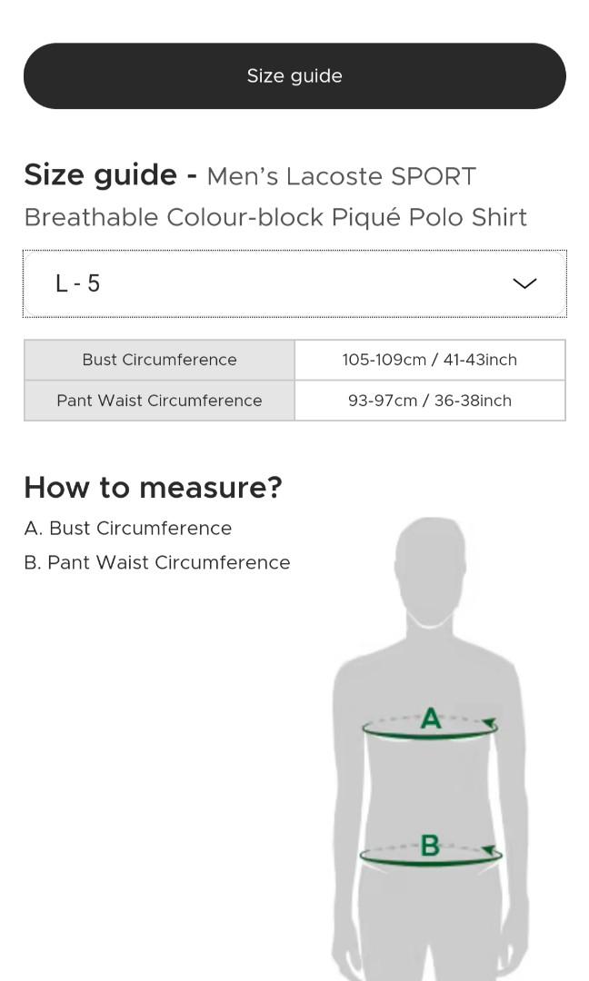 Lacoste sport size guide clearance
