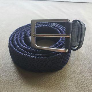 Belt - Elastic Woven/Braided Belt in Blue/Blue Leather