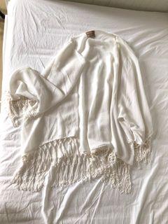 Bohemian Fringe White Cardigan