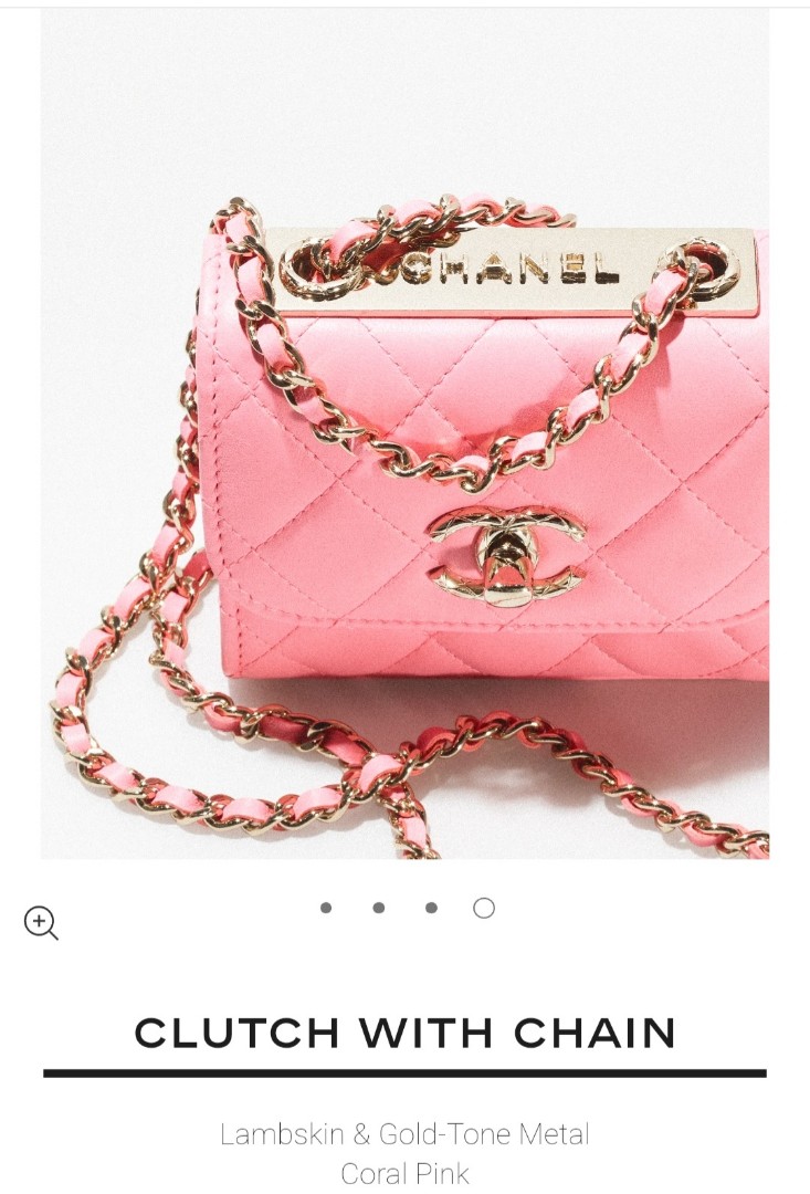 Chanel Clutch with Chain Cora Pink 22S, Women's Fashion, Bags