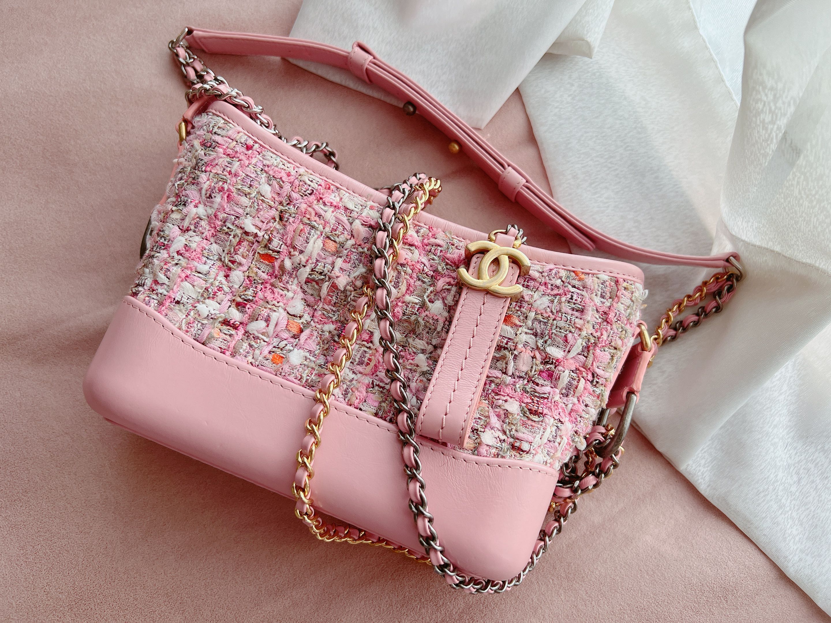 Chanel Small Gabrielle Hobo Iridescent Pink Aged Calfskin Mixed