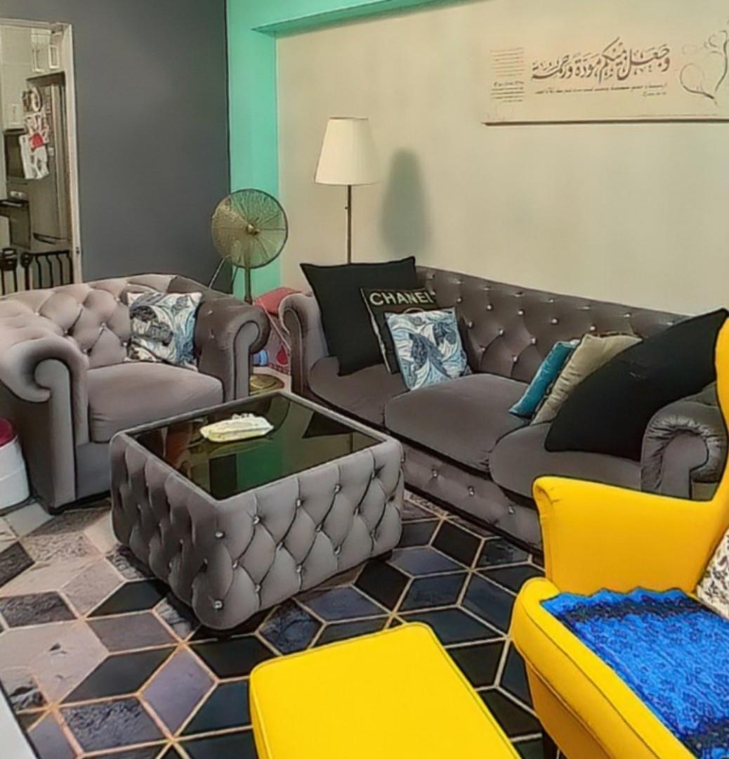 (RESERVED) Chesterfield 3 + 1 + Coffee table, Furniture & Home Living