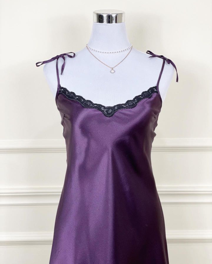 Dark purple satin slip dress, Women's ...