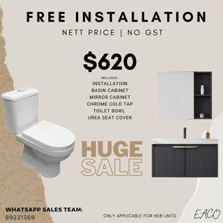 Free Installation TOILET BOWL + BASIN CABINET SET + MIRROR CABINET