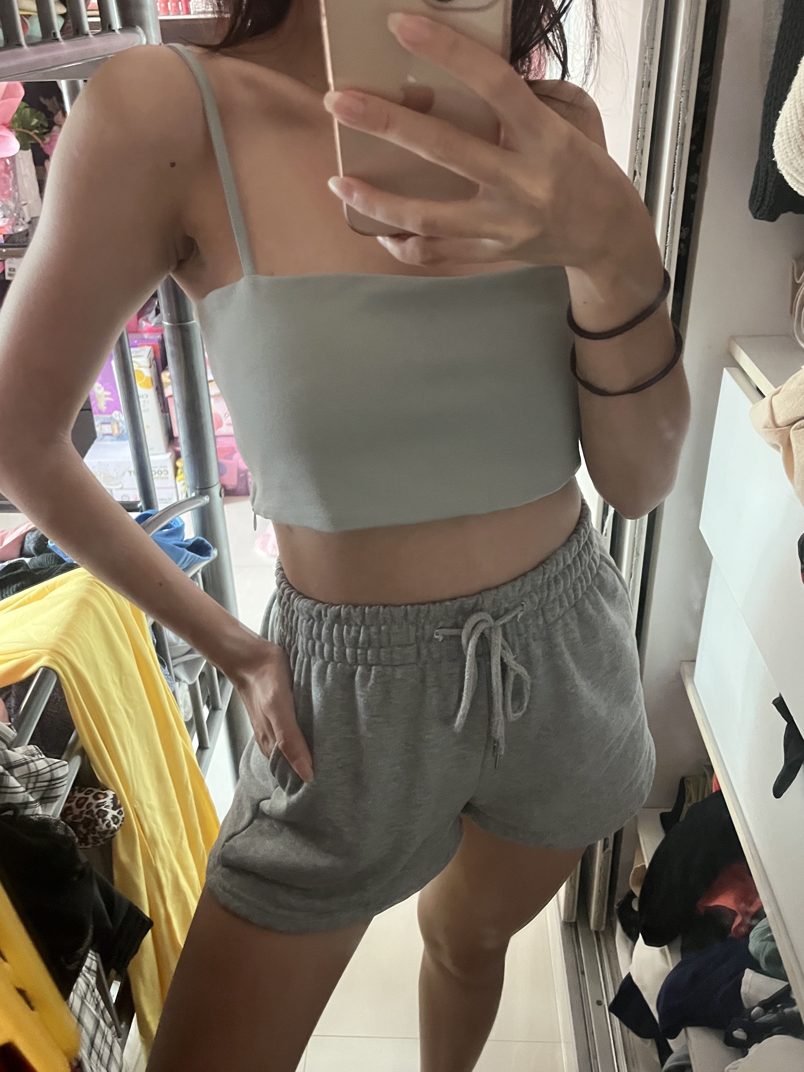 Grey Drawstring Shorts, Women's Fashion 