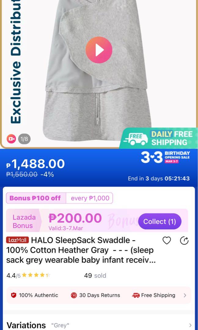 Halo Sleepsack Swaddle Grey, Babies & Kids, Babies & Kids Fashion on