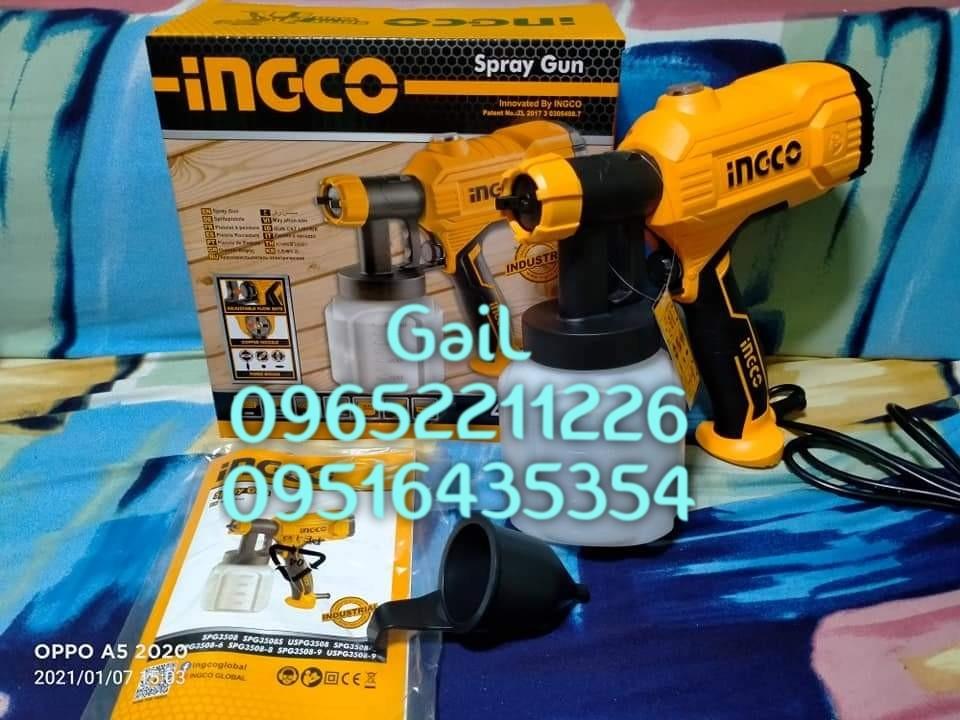INGCO 450W Spray Gun (Category: Construction Tools & Equipment) located in Caloocan City. Submitted by abieghail (Listing ID 1147002091, Image 2). Description: INGCO 450W Spray Gun Price : ₱1,499 Model: SPG3508 Voltage: 220-240V~50/60Hz Input Power: 450W Spraying Pressure: 0.1-0.2Bar Max Flow: 380ml/min Max. Viscosity: 50DIN-s Container Capacity: 800ml Accessories: 1x Viscosity Measuring Cup 1x Nozzle Cleaning Needle 1x Manual 1x Warranty card Fo