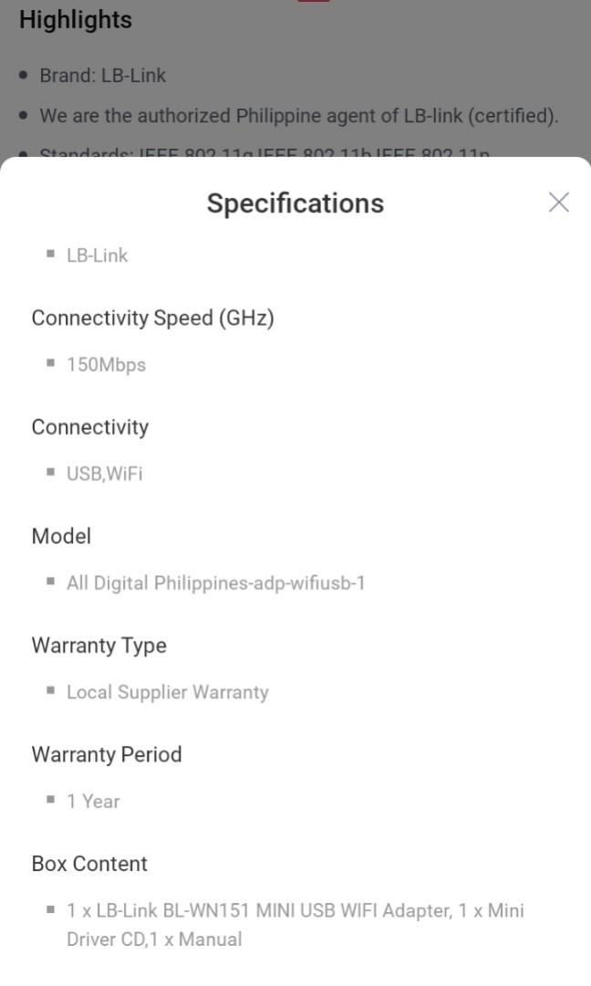 LB-Link BL-WN151 150mbps Mini Wi-Fi USB Adapter (Category: Networking) located in Las Pinas. Submitted by fatboyslim16 (Listing ID 1146954797, Image 3). Description: product details 3rd pic RFS: declutering.