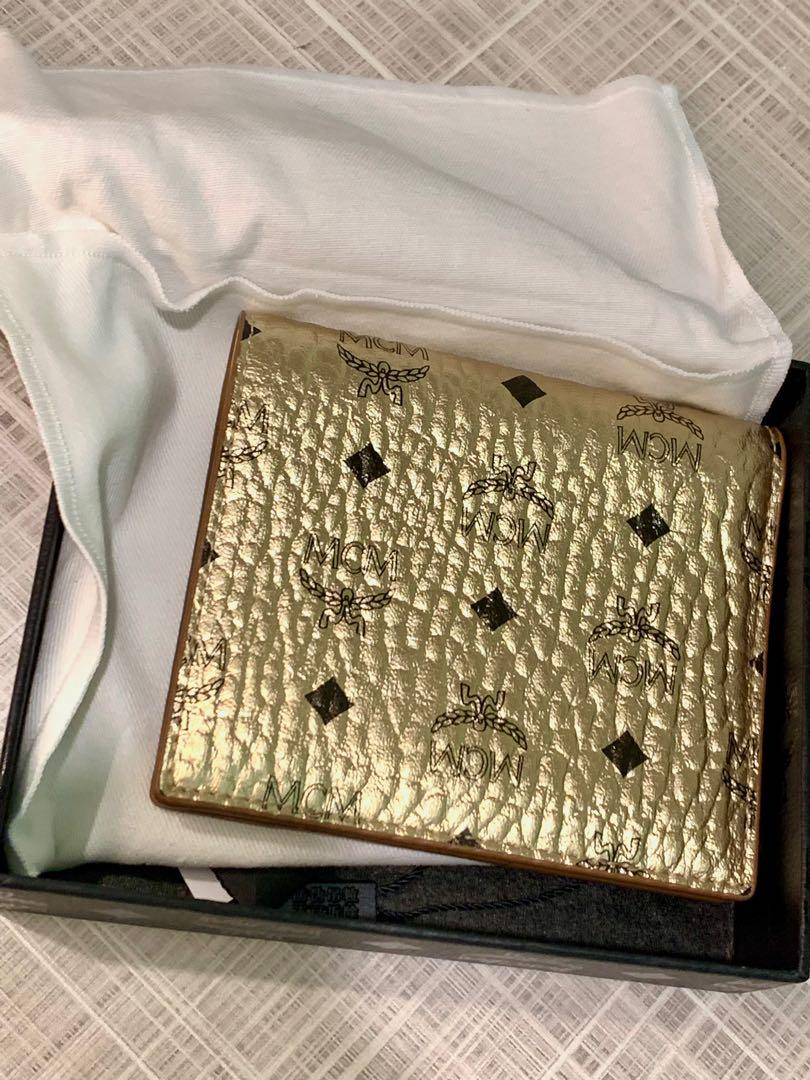 MCM Flap Wallet Tri Fold Mini Berlin Gold