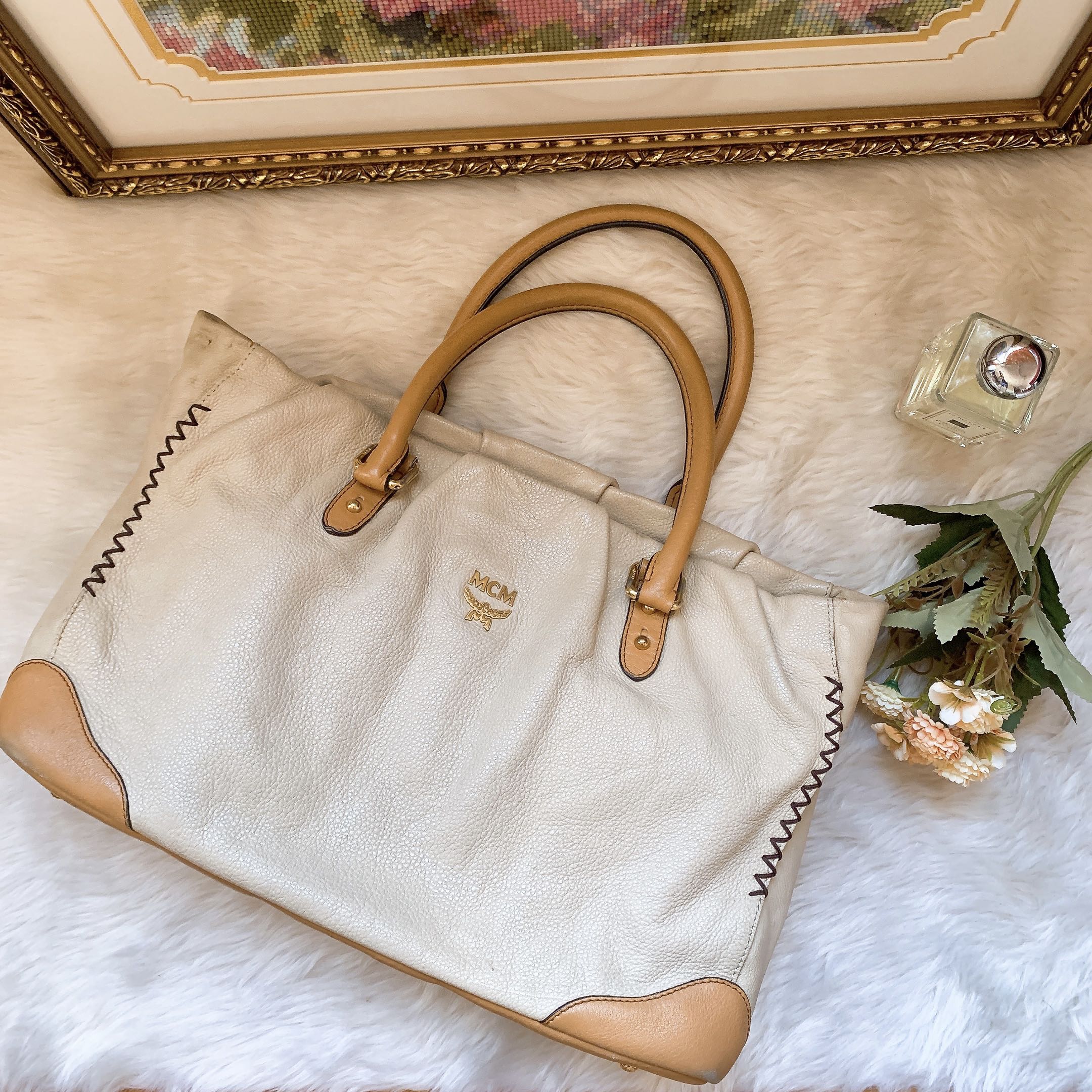 MCM TOTE BAG IN BEIGE, Women's Fashion, Bags & Wallets, Tote Bags on
