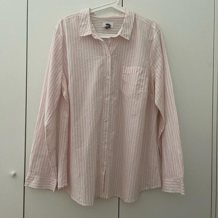 Old Navy Pink Stripe Shirt, Fesyen 