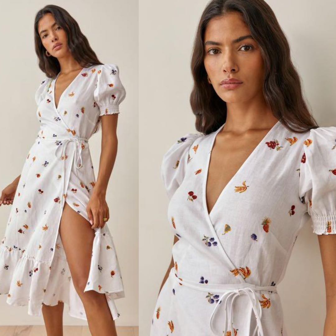 Reformation white wrap dress on sale
