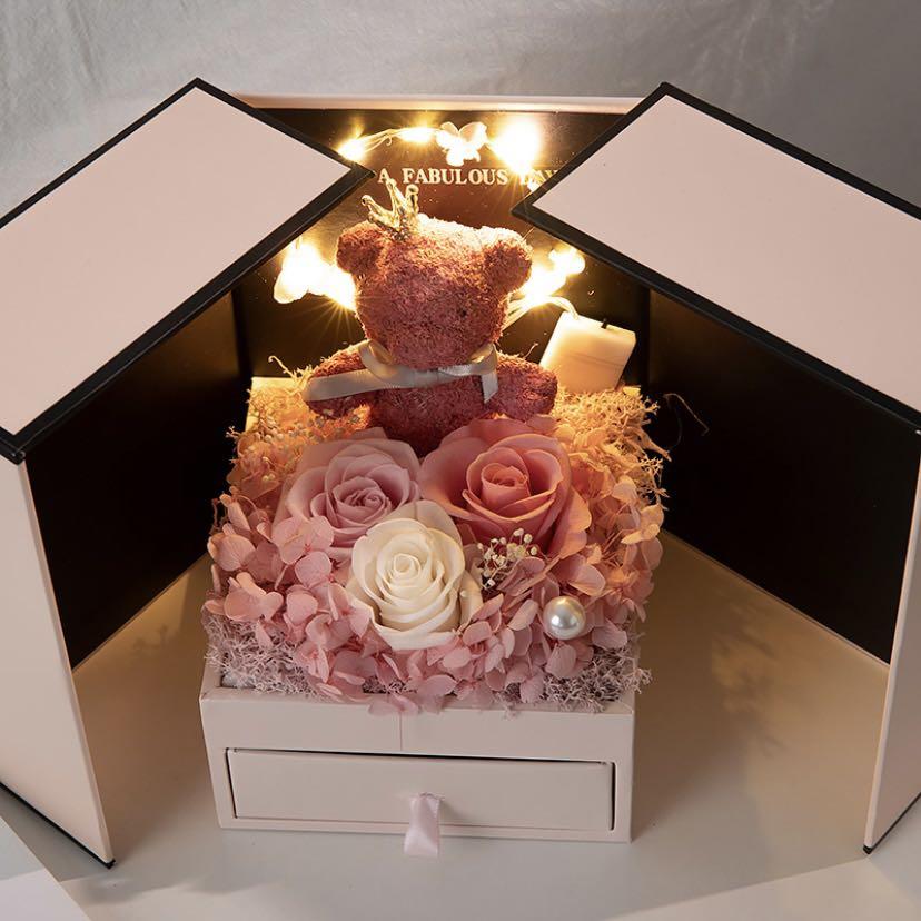 Eternal Rose Teddy Bear With Necklace Valentine's Day Christmas