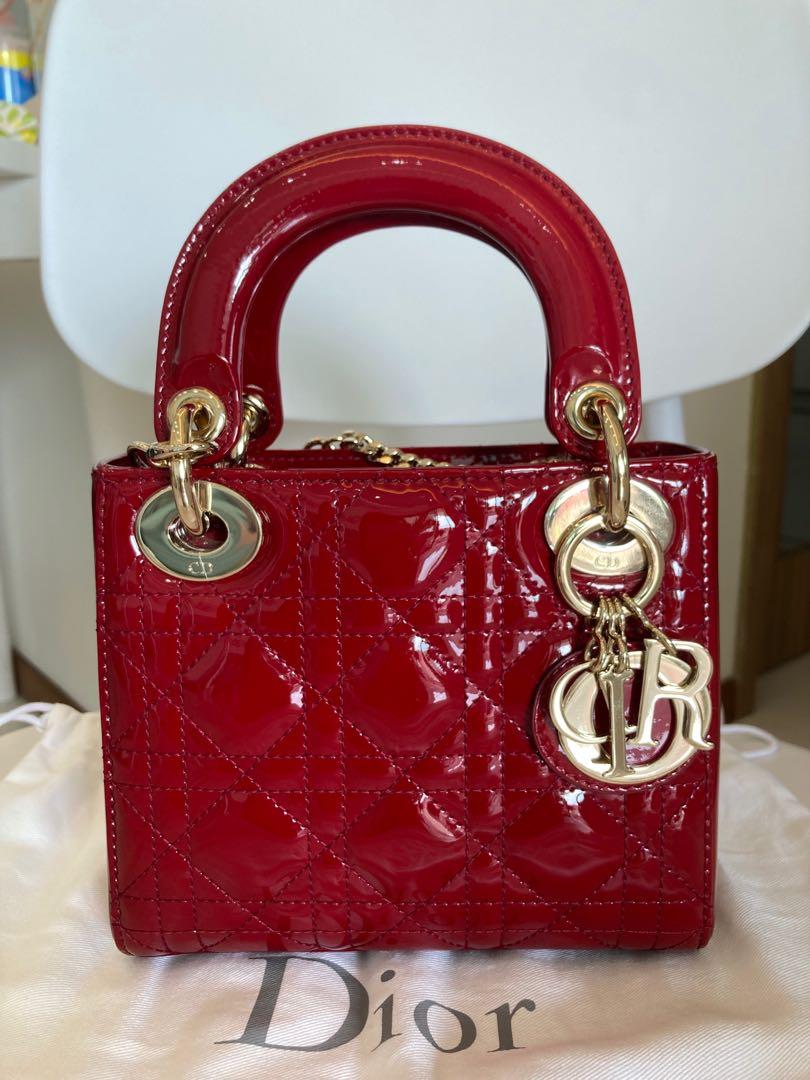 Lady Dior Voyageur Small Coin Purse Cherry Red Patent Cannage Calfskin