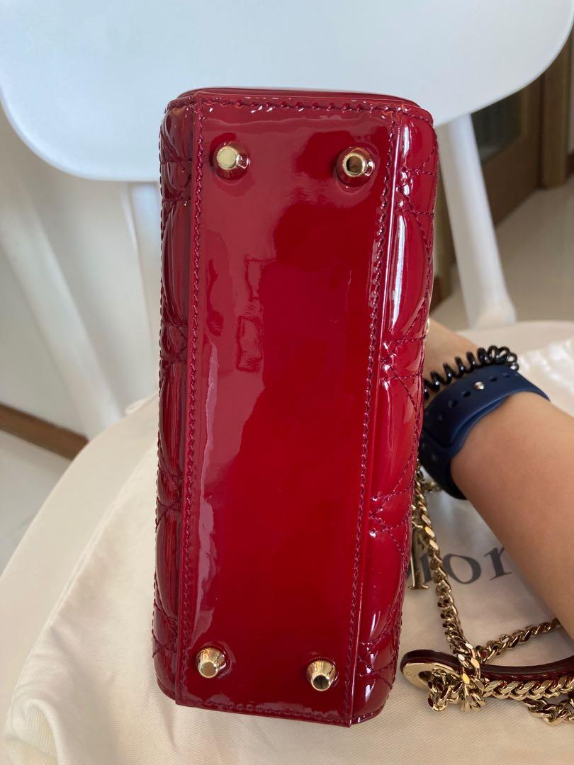 Mini Lady Dior Bag Cherry Red Patent Cannage Calfskin