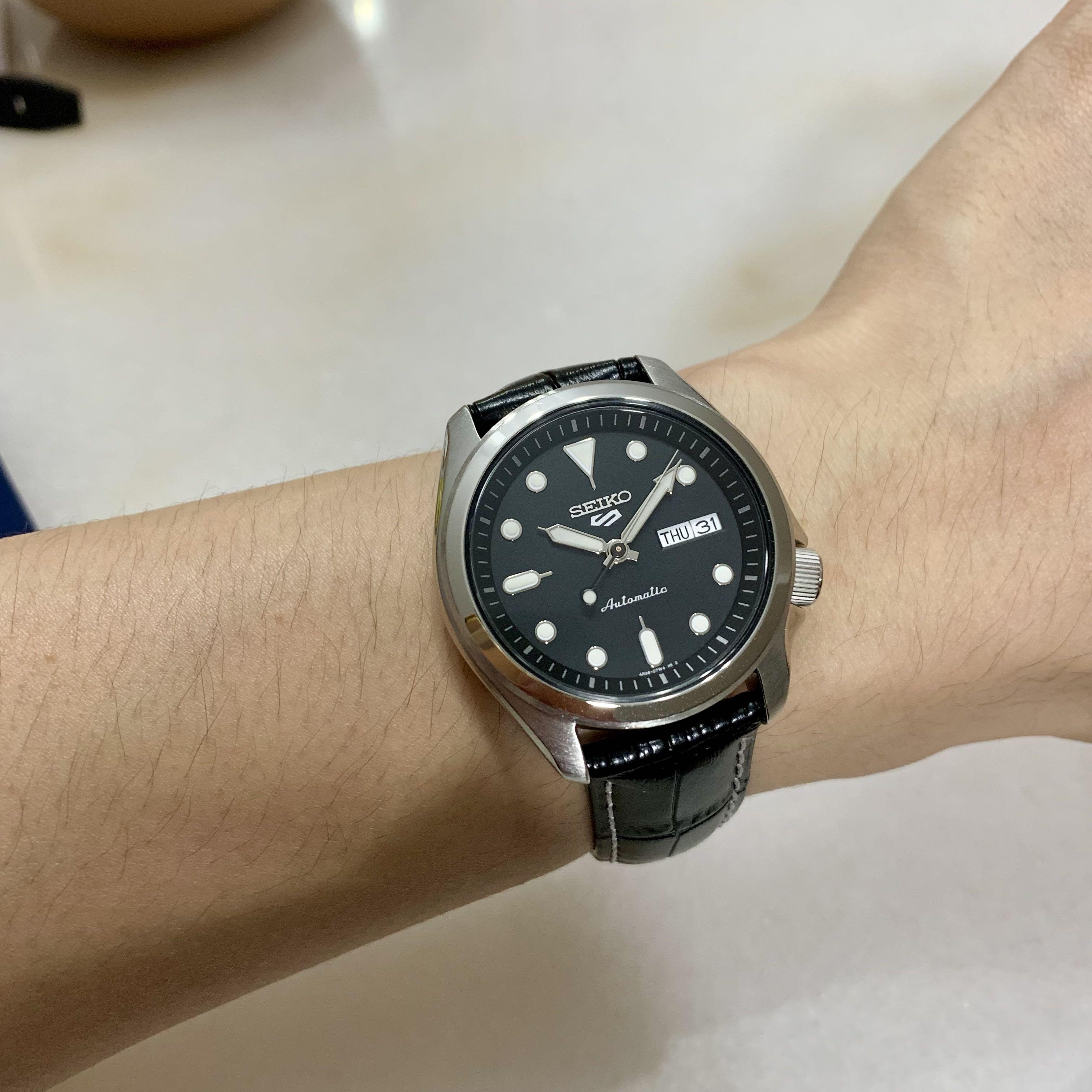 Shiny Seiko 5 automatic watch leather strap upgrade Men s