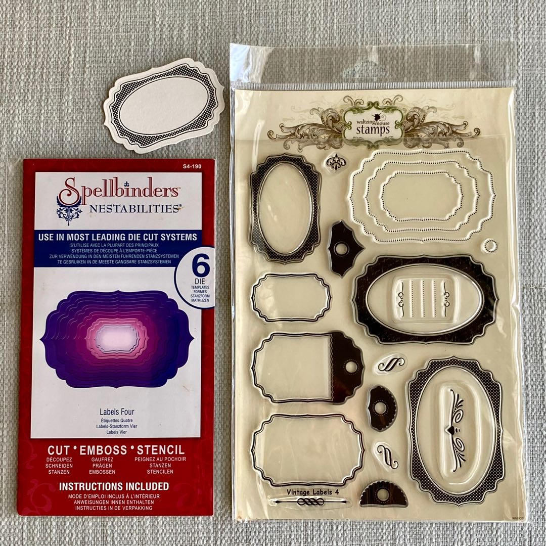 Spellbinders Nestabilities Labels 4 dies & accompanying stamp ...
