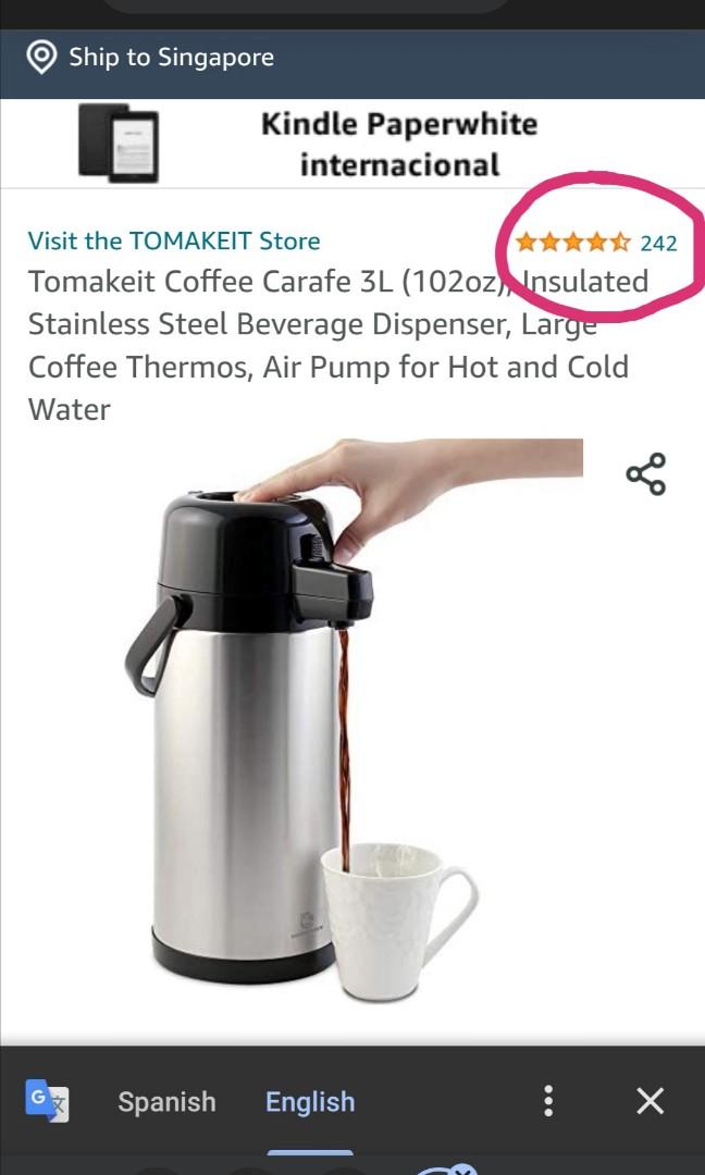 Airpot Coffee Carafe - TOMAKEIT 3L(102 oz) Airpot Beverage Dispenser Insulated Stainless Steel Large Coffee Thermal - Pump Action Airpot for Hot