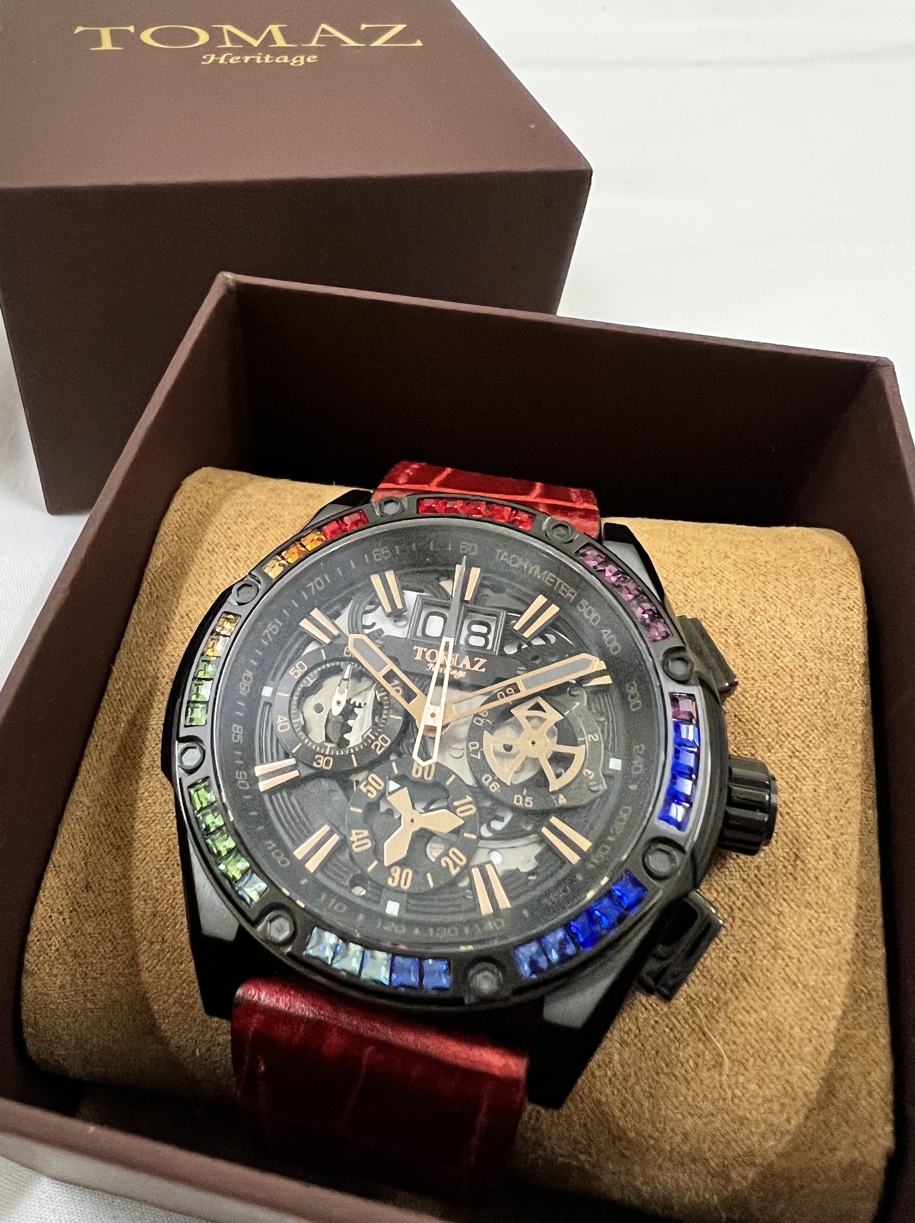 Tomaz Watch RAWR III Black Gold Red TW024E D3 Red Bamboo Strap