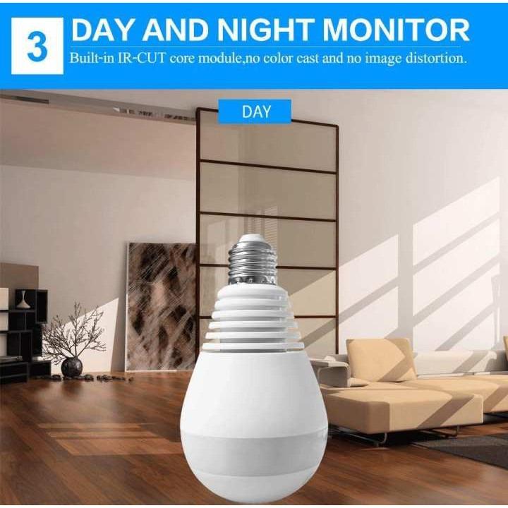 V380 Light Bulb WI-FI CCTV Panoramic Security IP Camera (Category: Security Systems & CCTV Cameras) located in Manila. Submitted by kinasamudio913 (Listing ID 1146939383, Image 3). Description: Model ：V380 Card capacity （Storage Time）：16GB (3day), 32GB (7day) , 64GB (14day) 360 degrees panoramic view; Support Motion detection; Advanced e-PTZ on split video. Simultaneous multi H.264 streams support; iPhone and Android apps available for remote vie