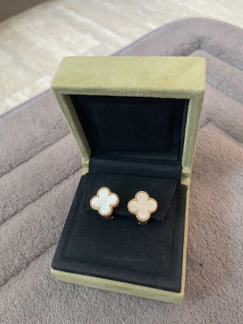 Van Cleef Arpels VCA vintage Alhambra earrings in mother of pearl yellow gold full set and rare piece