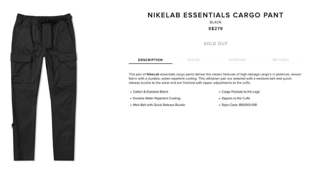 100 Authentic BNEW NikeLab Essentials Cargo Pant not ACG w o