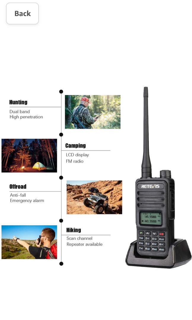 4pcs Retevis RT85 Dual Band Walkie Talkie, Walkie Talkie Long Range, 200  Channels DTMF FM Way Radio, 1400mAh Rechargeable Walkie Talkies for  Hunting, Hiking(Black, 4pcs), Mobile Phones  Gadgets, Walkie-Talkie on