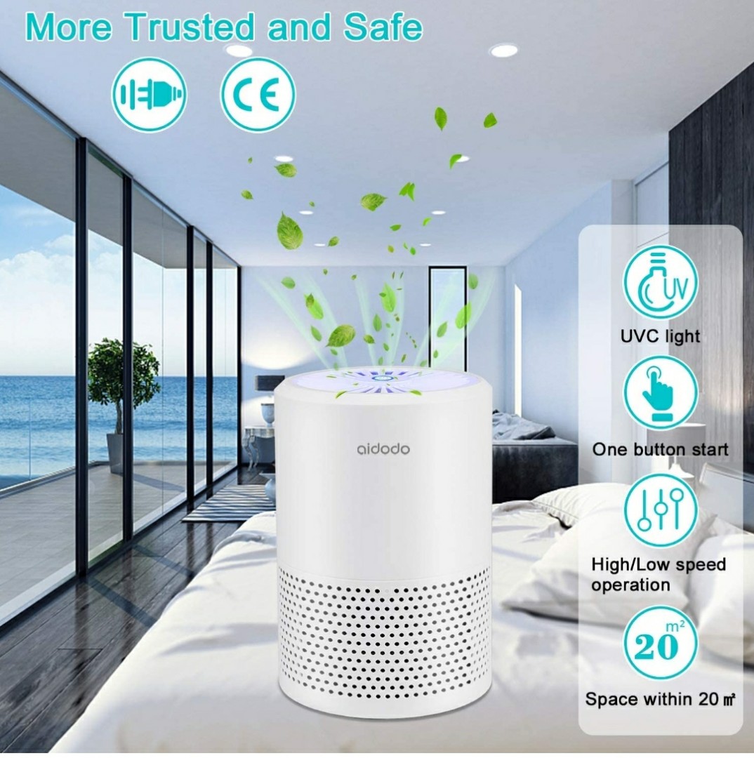 Aidodo Air Purifier Allergy with True HEPA Filter, Desktop Air Purifier Dust Ioniser with LED