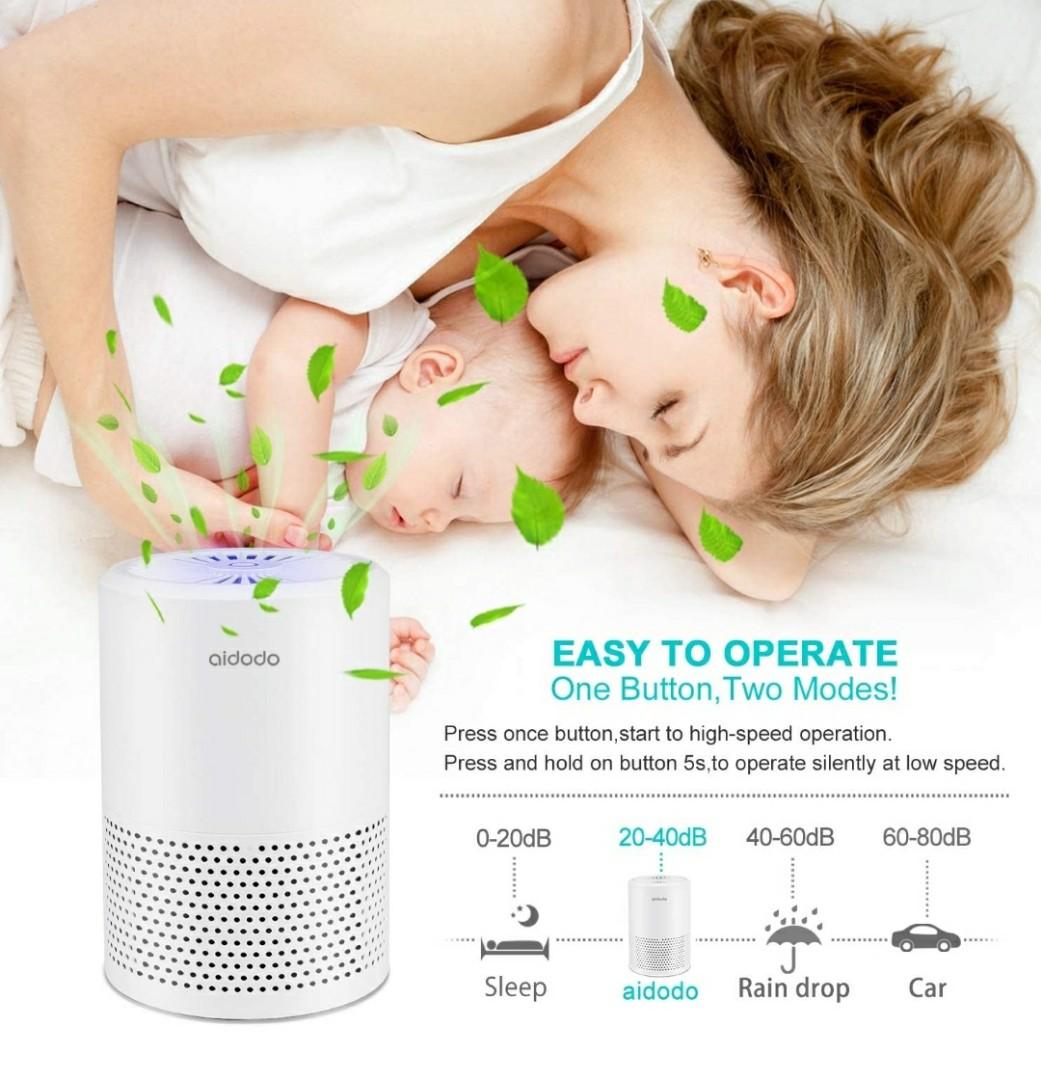 Aidodo Air Purifier Allergy with True HEPA Filter, Desktop Air Purifier Dust Ioniser with LED