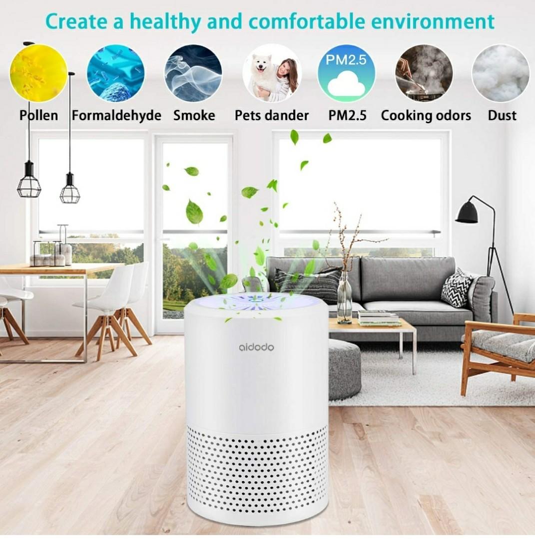 Aidodo Air Purifier Allergy with True HEPA Filter, Desktop Air Purifier Dust Ioniser with LED