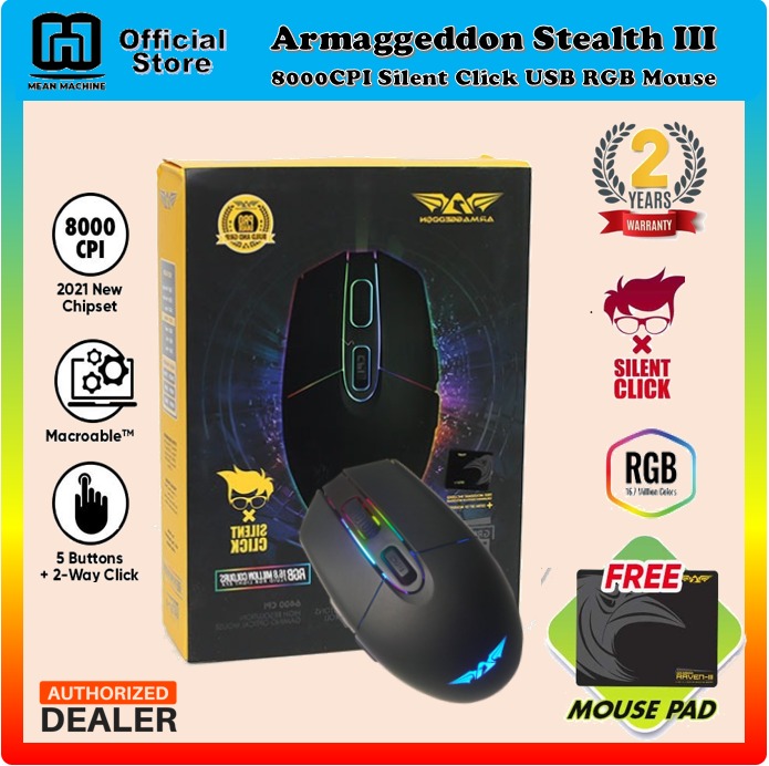 Armaggeddon Raven III Wired RGB Gaming Mouse - Black 