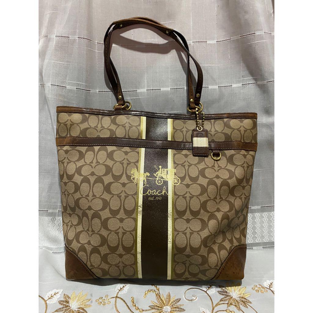 Auth. Coach Heritage Stripe Signature Tote