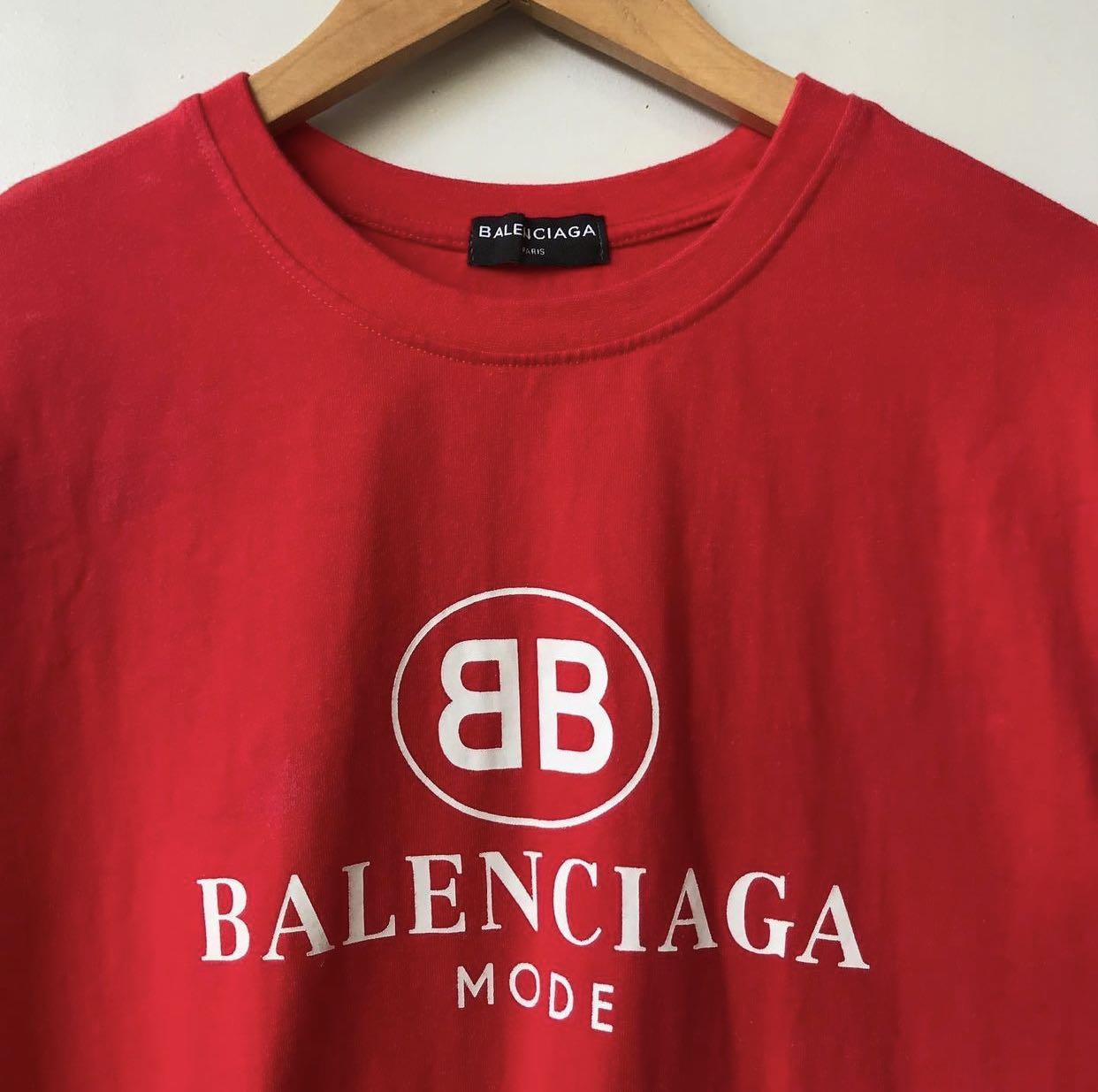 Balenciaga Bb Mode Red Tee Shirt, Luxury, Apparel On Carousell