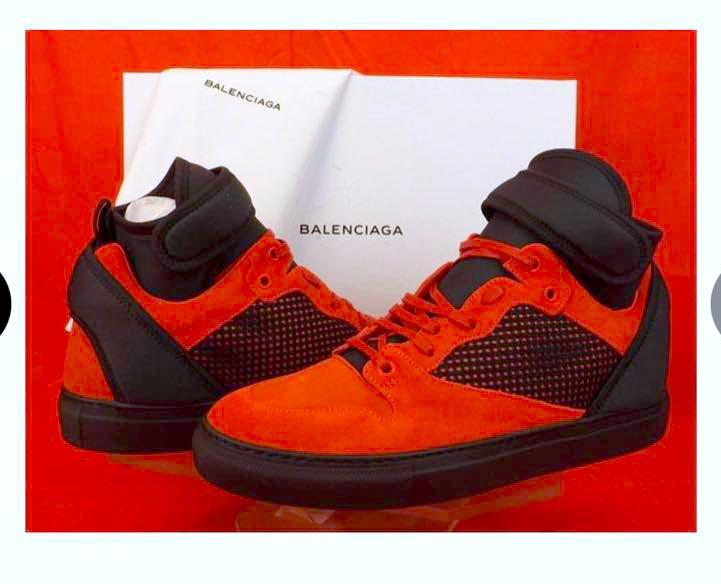 Balenciaga sneakers Red/ black mesh (Category: Sneakers) located in Quezon City. Submitted by angel12171984 (Listing ID 1147123878, Image 3). Description: Rush Saleeeee!!!! MEN’S RED SUEDE BLACK MESH LACE UP NEOPRINE VELCROS STRAP HI-TOP SNEAKERS By BALENCIAGA 100 % AUTHENTIC,GUARANTEED!!! MADE IN ITALY Balenciaga red suede and black mesh high-top sneakers styled with a black neoprene wraparound ankle strap and sock liner. Color: Red/Black Two To