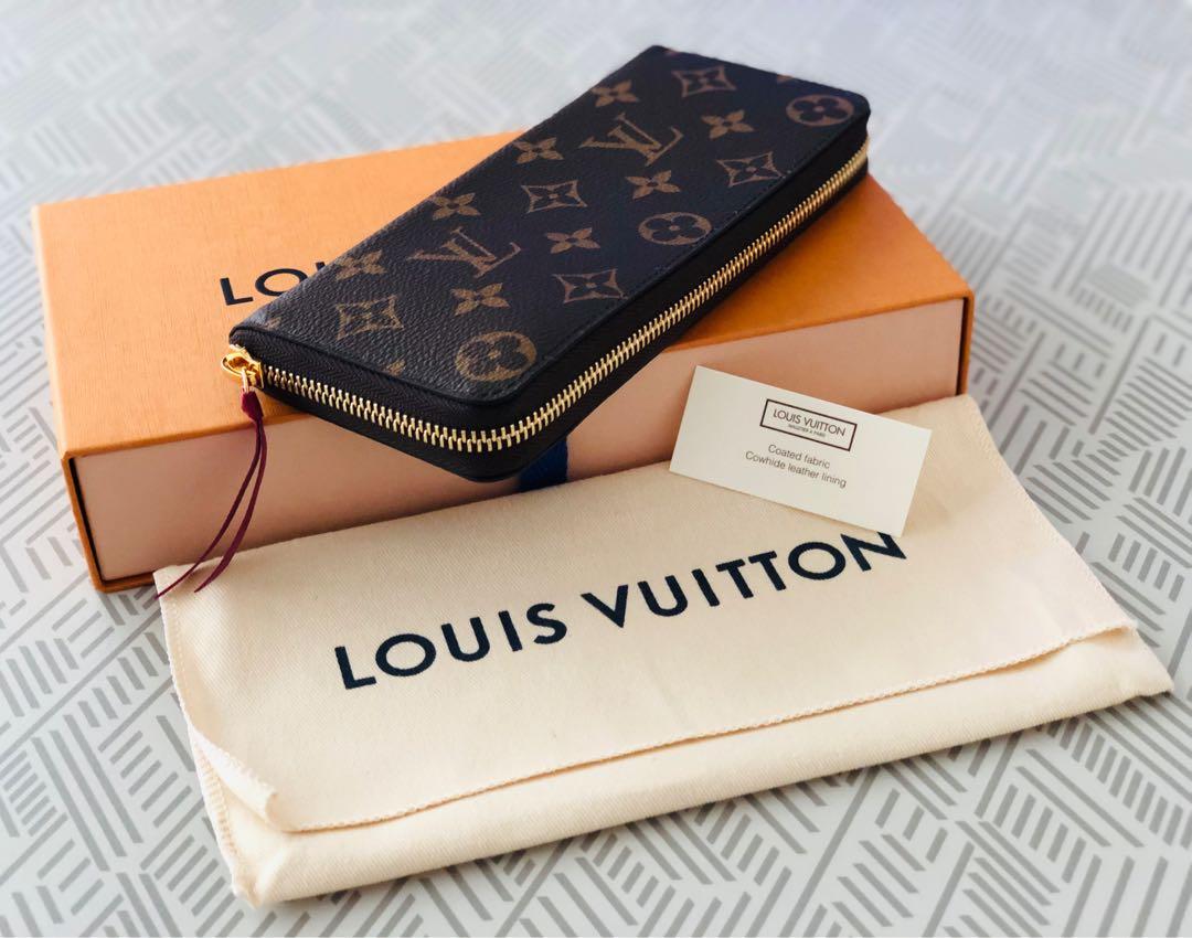 The Vault Luxury Resale - Louis Vuitton Clemence Mono zip around wallet.  Orange interior. $399 Pristine with box