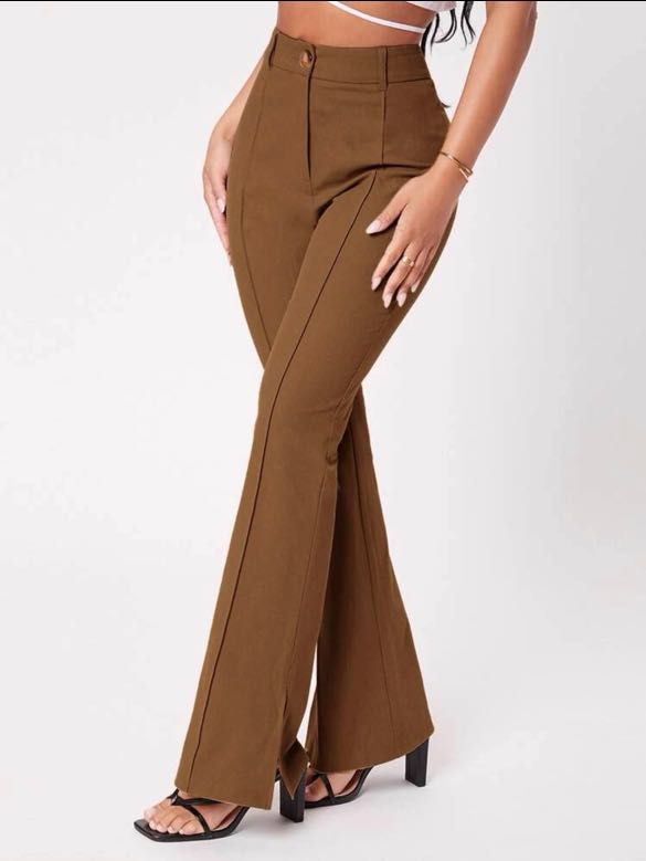 Black Side Split Flared Trousers | New Look